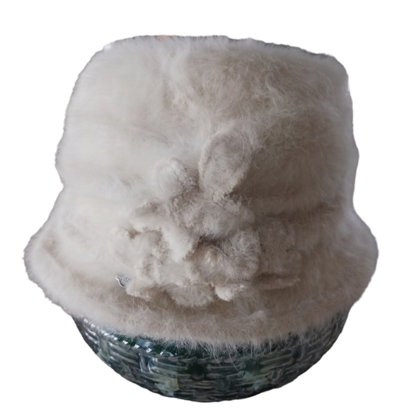 seeberger Accessories - Seeberger Cream Colored Rabbit Hair Bucket Hat